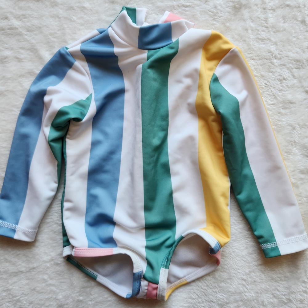 HUGO Blue and White One Piece Swimwear Long Sleeve